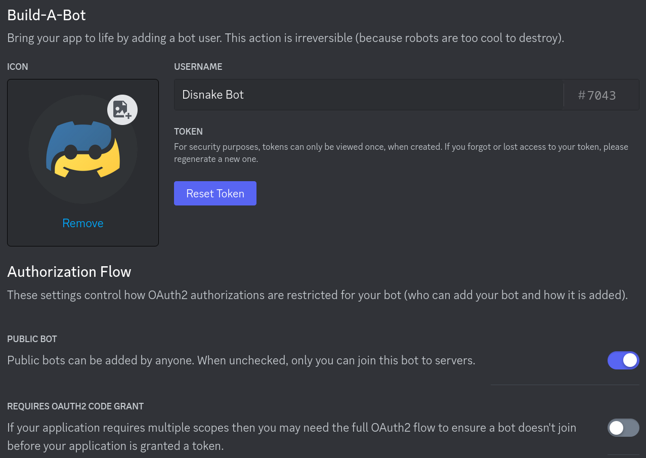 How the Bot User options should look like for most people.
